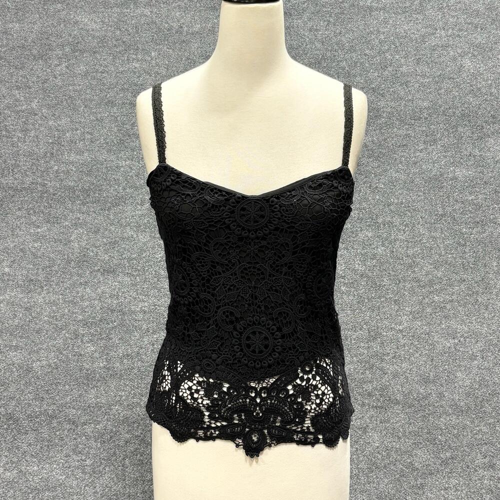 Polo Ralph Lauren Camisole Tank Top Womens 4 Black Crochet Lace V Neck Lined